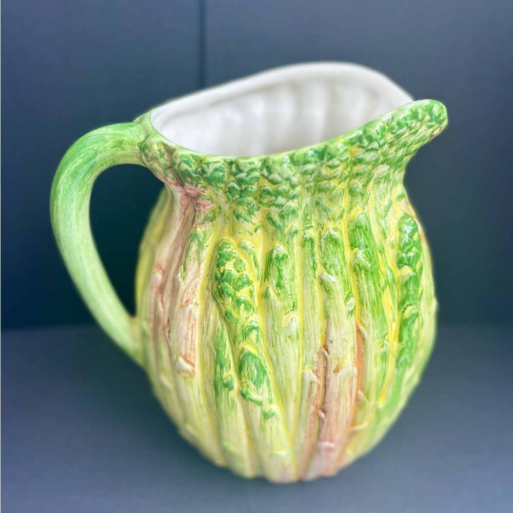 VINTAGE VALLI CERAMICHE ITALY CERAMIC ASPARAGUS PITCHER MAJOLICA STYLE EC